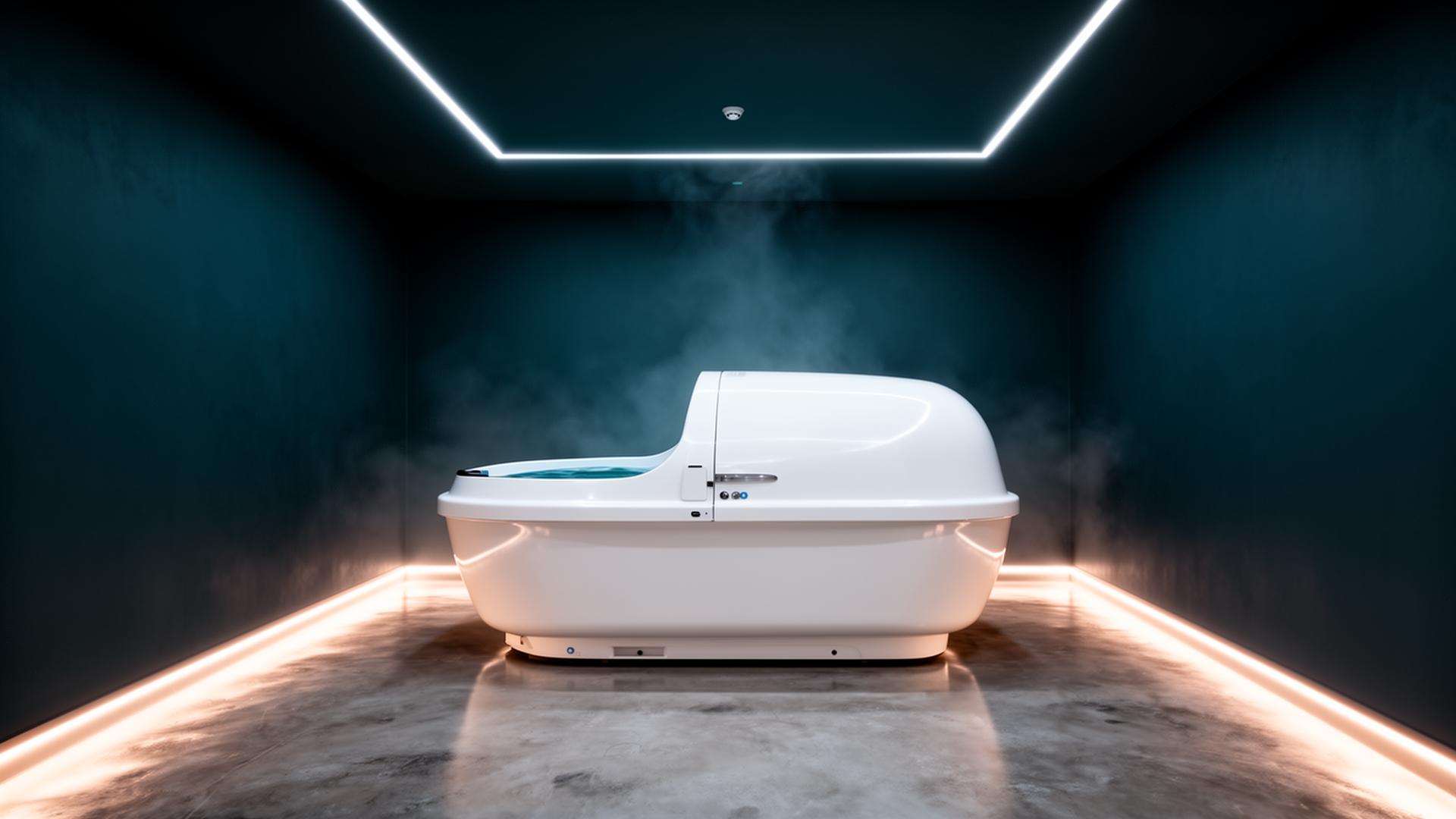 A single float pod in a quiet, dimly lit private room