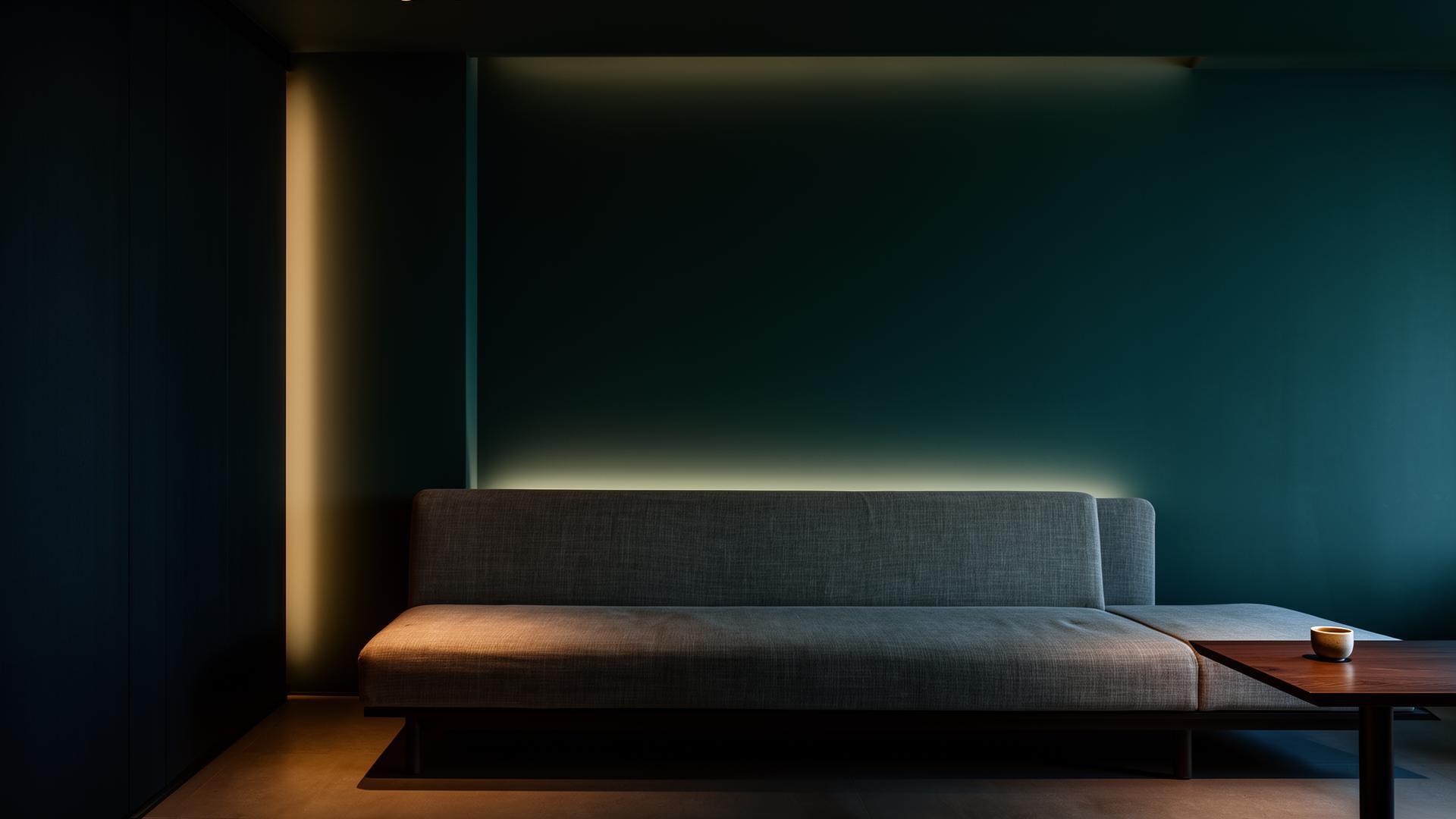 Quiet regroup lounge with calm ambient lighting